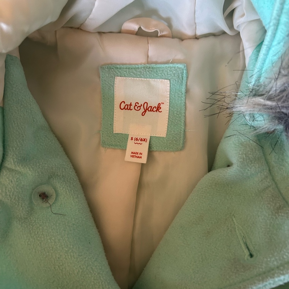 Cat & Jack Turquoise Pea Coat with Faux Fur Collar - Picture 4 of 7